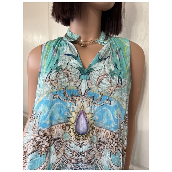 Camilla 2-Button Floral Print Sleeveless Dress - Turquoise Crystals Size XS - Picture 7 of 10